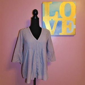 American Eagle Sheer Purple V-Neck Button Down